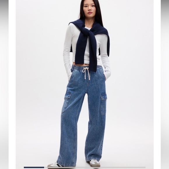 GAP Denim - Gap High Rise Wide-Leg Pull-On Jeans Medium Wash Cargo